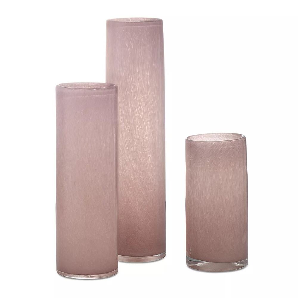 Jamie Young Gwendolyn Hand Blown Pink Glass Vase Set of 3 Chic Designer Decor